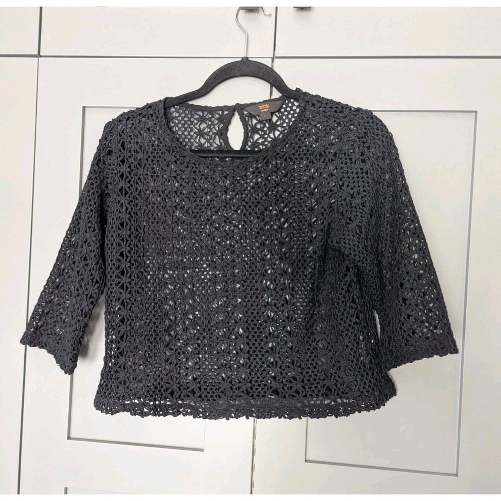 Zink London Fairy Whimsigoth Crochet Knit Black Top Size Large Cropped Festival
